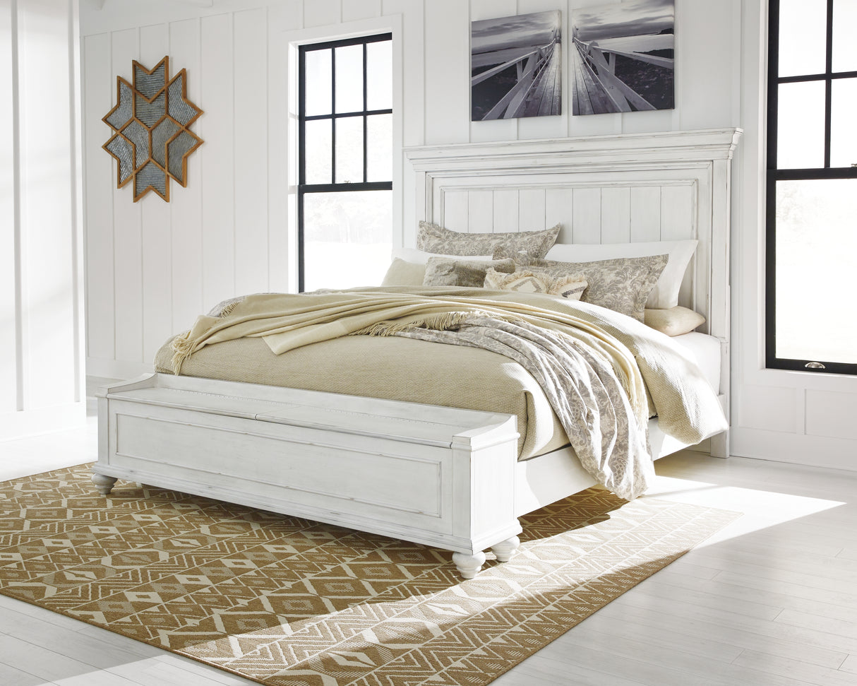 Furniture City Houma - Ashley Furniture - Kanwyn Bedroom - California King Panel Bed with Storage Bench / Whitewash - B777B12