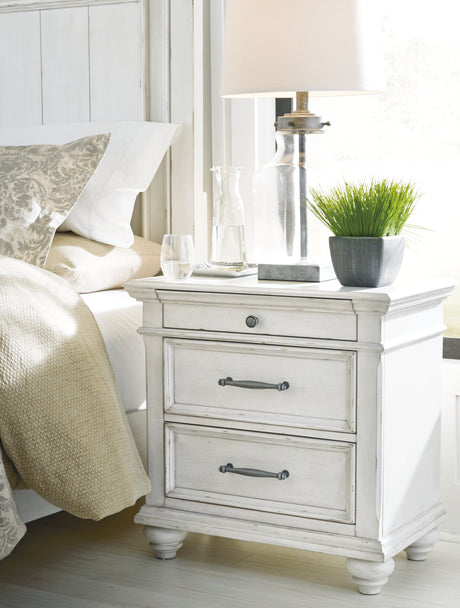 Furniture City Houma - Ashley Furniture - Kanwyn Nightstand - Three Drawer Night Stand / Whitewash - B777-93