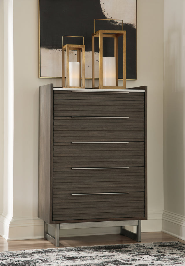 Furniture City Houma - Ashley Furniture - Arkenton Chest of Drawers - Five Drawer Chest / Grayish Brown/White - B786-46