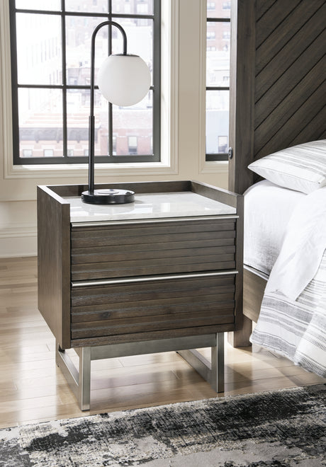 Furniture City Houma - Ashley Furniture - Arkenton Bedroom - Two Drawer Night Stand / Grayish Brown/White - B786-92