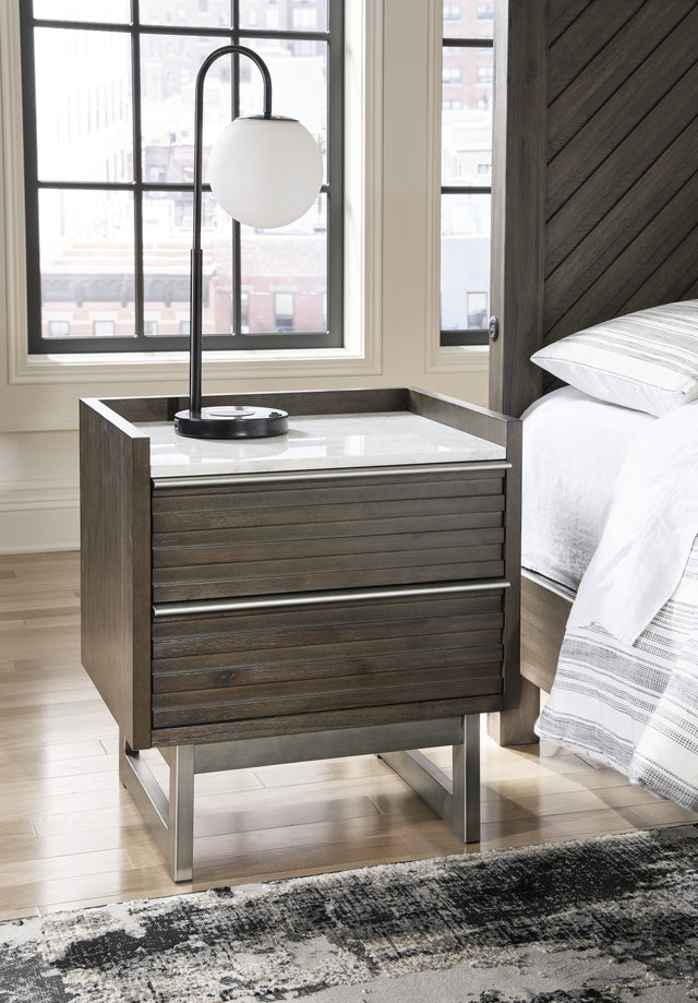 Furniture City Houma - Ashley Furniture - Arkenton Bedroom - Two Drawer Night Stand / Grayish Brown/White - B786-92