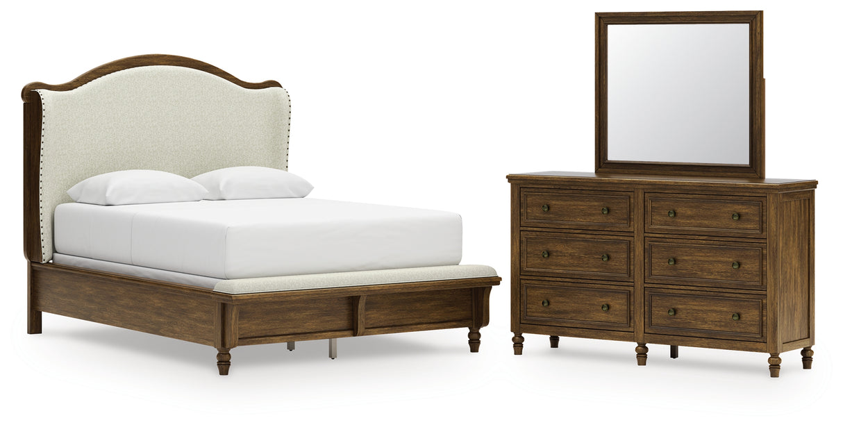 Furniture City Houma - Ashley Furniture - Sturlayne Queen Upholstered Panel Bed - Queen Upholstered Panel Bed, Dresser and Mirror / Brown - B787B3