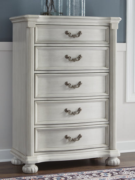 Furniture City Houma - Ashley Furniture - Montelaine Bedroom - Five Drawer Chest / Antique White - B795-46