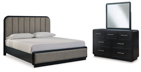 Furniture City Houma - Ashley Furniture - Rowanbeck California King Upholstered Panel Bed, Dresser and Mirror - California King Upholstered Panel Bed, Dresser and Mirror - B821B7