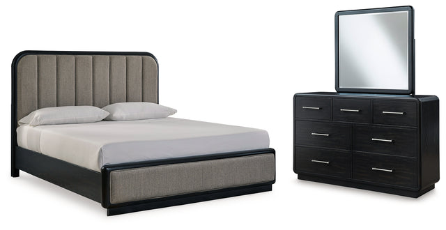 Furniture City Houma - Ashley Furniture - Rowanbeck California King Upholstered Panel Bed, Dresser and Mirror - California King Upholstered Panel Bed, Dresser and Mirror - B821B7