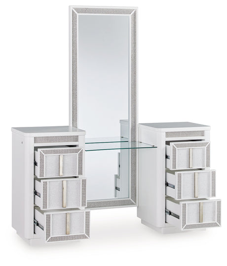 Furniture City Houma - Ashley Furniture - Chalanna Vanity with Mirror - Vanity with Mirror / White - B822B7