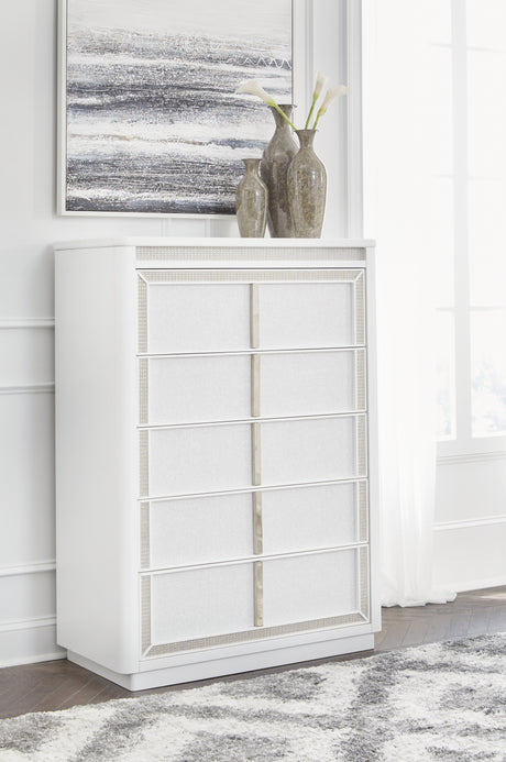 Furniture City Houma - Ashley Furniture - Chalanna Chest of Drawers - Five Drawer Chest / White - B822-46