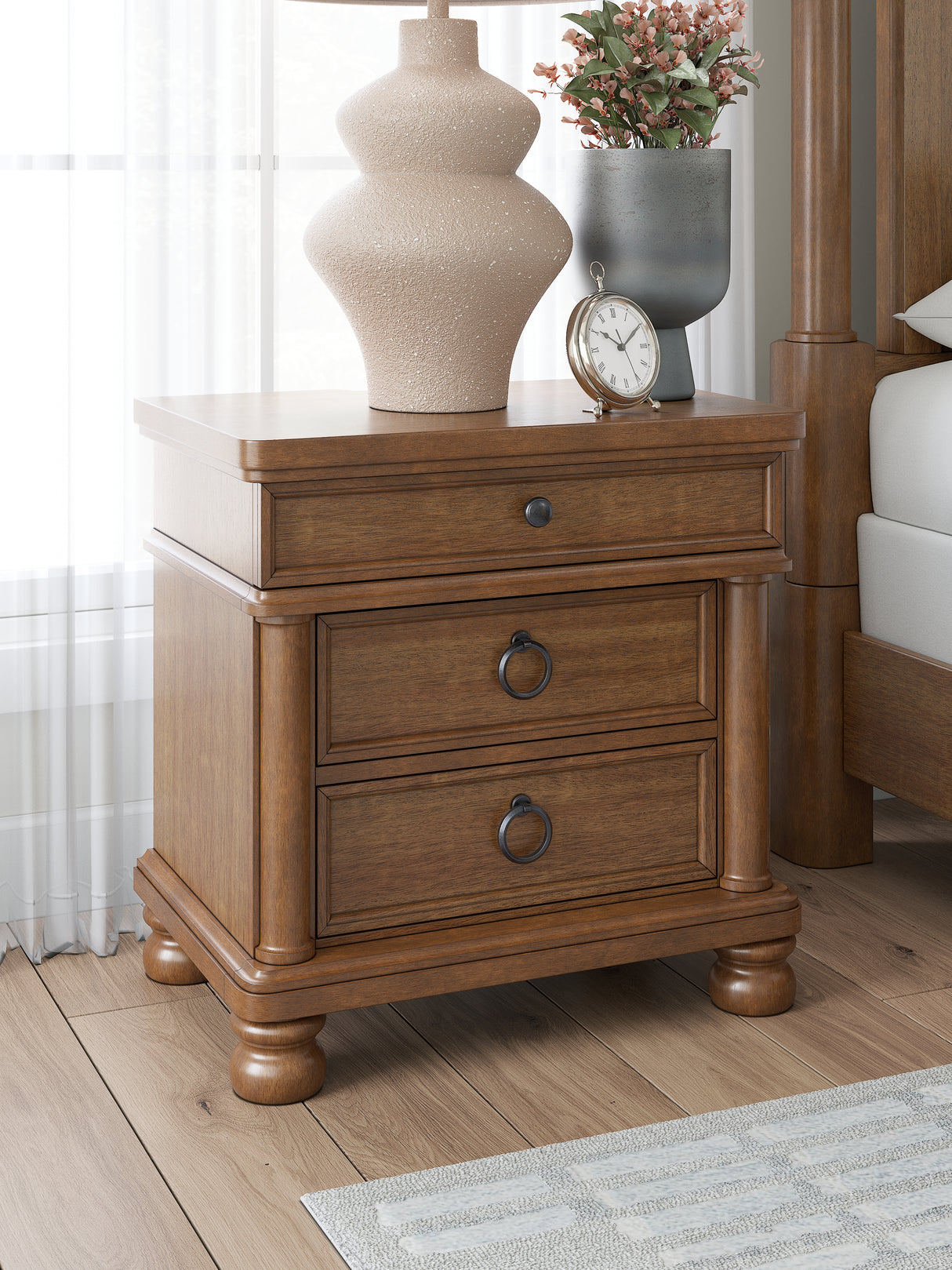 Furniture City Houma - Ashley Furniture - Rowlenstown Nightstand - Three Drawer Night Stand / Brown - PCB824-93