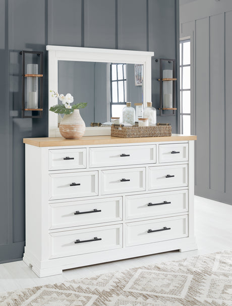 Furniture City Houma - Ashley Furniture - Ashbryn Dresser and Mirror - Dresser and Mirror / White/Natural - B844B1