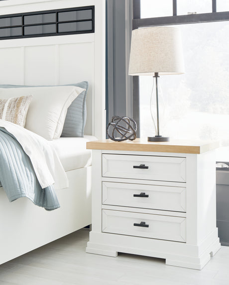 Furniture City Houma - Ashley Furniture - Ashbryn Nightstand - Three Drawer Night Stand / White/Natural - B844-93