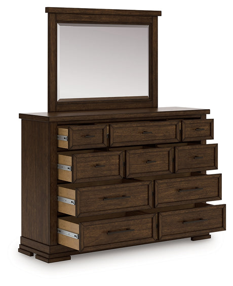 Furniture City Houma - Ashley Furniture - Taffenbrook Dresser and Mirror - Dresser and Mirror / Medium Brown - B849B1