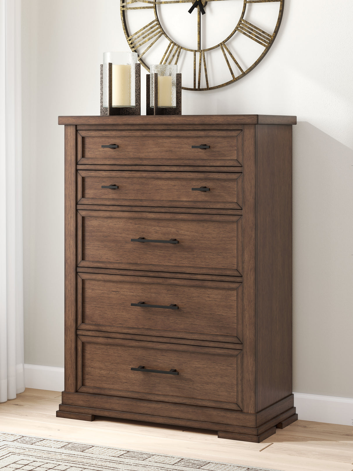 Furniture City Houma - Ashley Furniture - Taffenbrook Bedroom - Five Drawer Chest / Medium Brown - B849-46