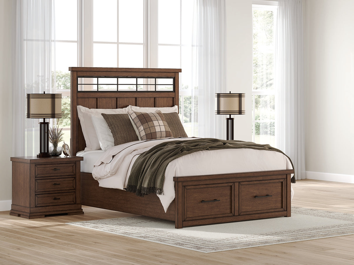 Furniture City Houma - Ashley Furniture - Taffenbrook Bedroom - Queen Panel Storage Bed / Medium Brown - B849B2