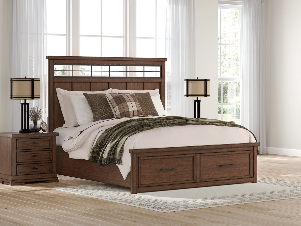 Furniture City Houma - Ashley Furniture - Taffenbrook Bedroom - King Panel Storage Bed / Medium Brown - B849B4