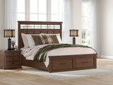 Furniture City Houma - Ashley Furniture - Taffenbrook Bedroom - King Panel Storage Bed / Medium Brown - B849B4