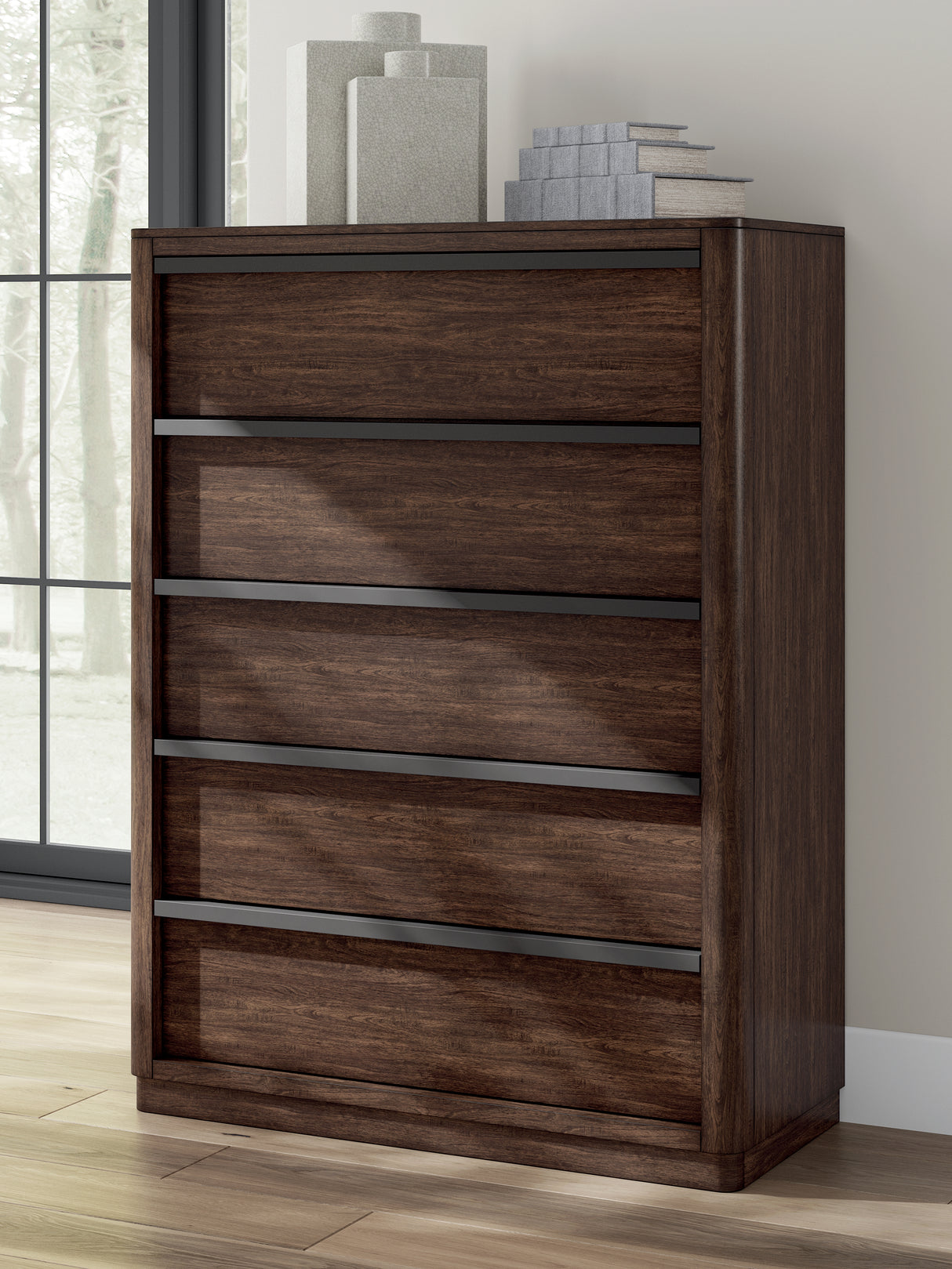 Furniture City Houma - Ashley Furniture - Dilenno Bedroom - Five Drawer Chest / Dark Brown - PCB857-46