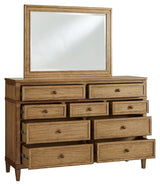 Sharlance Queen Upholstered Panel Bed, Dresser and Mirror