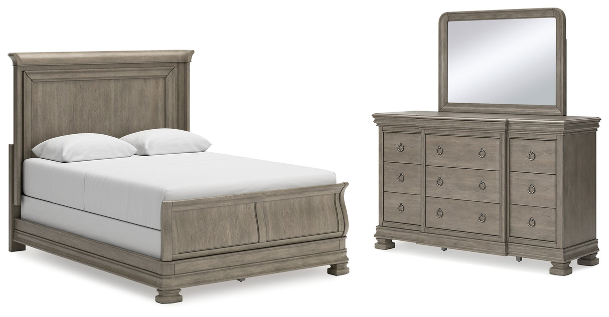 Furniture City Houma - Ashley Furniture - Lexorne Queen Sleigh Bed - Queen Sleigh Bed, Dresser and Mirror / Gray - B924B3