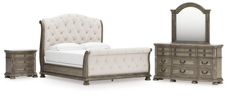 Furniture City Houma - Ashley Furniture - Ardenfield King Sleigh Bed, Dresser, Mirror and Nightstand - King Sleigh Bed, Dresser, Mirror and Nightstand / Light Brown - B944B7