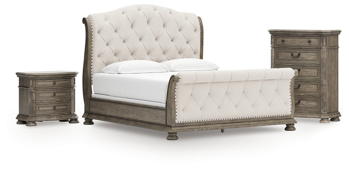 Furniture City Houma - Ashley Furniture - Ardenfield California King Sleigh Bed, Chest and Nightstand - California King Sleigh Bed, Chest and Nightstand / Light Brown - B944B6