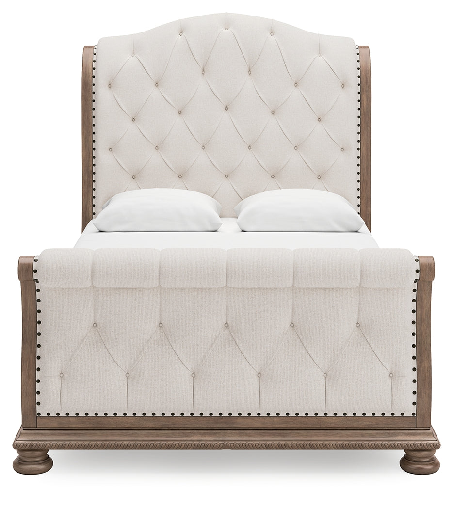 Ardenfield Queen Upholstered Sleigh Bed, Dresser and Mirror