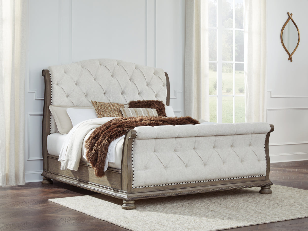 Furniture City Houma - Ashley Furniture - Ardenfield Bedroom - California King Upholstered Sleigh Bed / Light Brown - B944B5