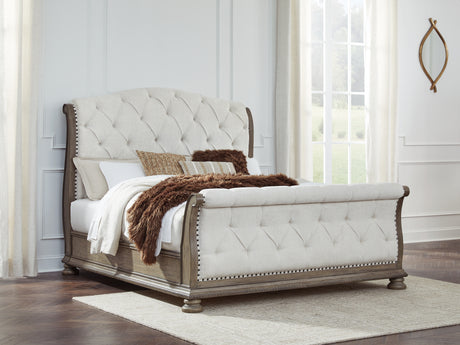 Furniture City Houma - Ashley Furniture - Ardenfield King Upholstered Sleigh Bed - King Upholstered Sleigh Bed / Light Brown - B944B4