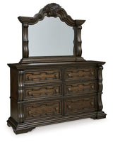 Maylee King Upholstered Bed, Dresser and Mirror