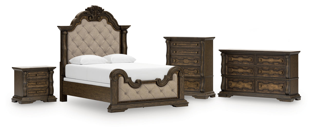 Furniture City Houma - Ashley Furniture - Maylee Queen Upholstered Bed - Queen Upholstered Bed, Dresser, Chest and Nightstand / Dark Brown - B947B12