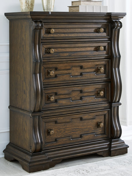Furniture City Houma - Ashley Furniture - Maylee Chest of Drawers - Five Drawer Chest / Dark Brown - B947-46