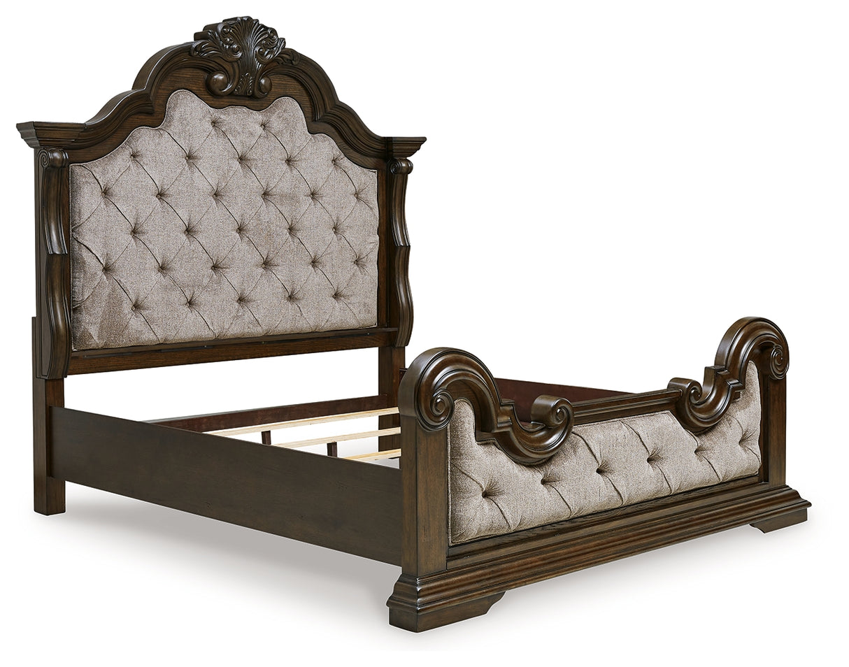 Maylee King Upholstered Bed, Dresser and Mirror
