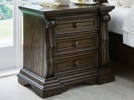 Furniture City Houma - Ashley Furniture - Maylee Nightstand - Three Drawer Night Stand / Dark Brown - B947-93
