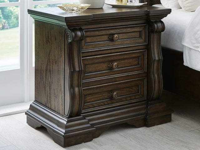 Furniture City Houma - Ashley Furniture - Maylee Nightstand - Three Drawer Night Stand / Dark Brown - B947-93