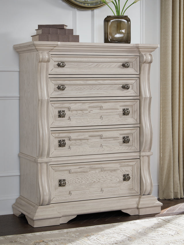 Furniture City Houma - Ashley Furniture - Bruchandi Chest of Drawers - Five Drawer Chest / Antique White - PCB948-46