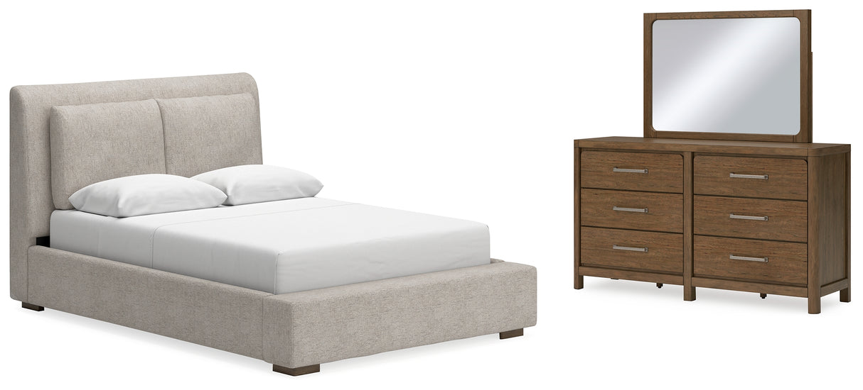 Furniture City Houma - Ashley Furniture - Cabalynn Queen Upholstered Bed - Queen Upholstered Bed, Dresser and Mirror / Light Brown - B974B3