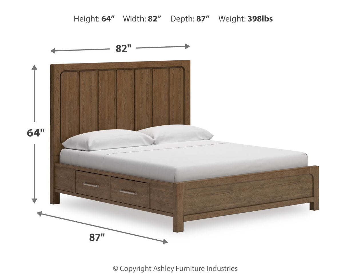 Cabalynn King Panel Bed with Storage, Dresser and Mirror
