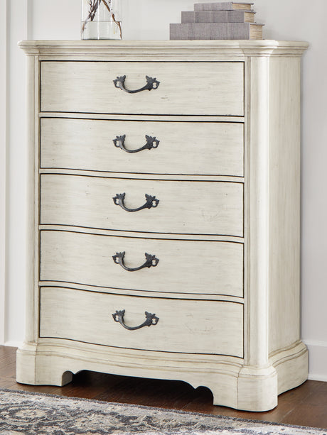 Furniture City Houma - Ashley Furniture - Arlendyne Chest of Drawers - Five Drawer Chest / Antique White - B980-46