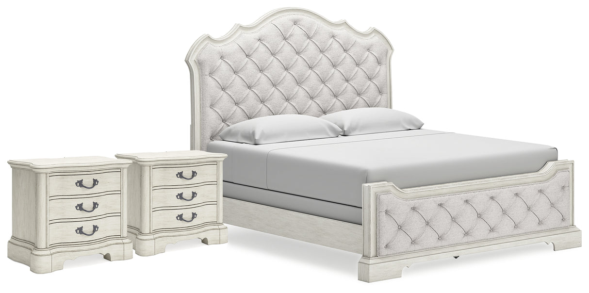 Furniture City Houma - Ashley Furniture - Arlendyne King Panel Bed and 2 Nightstands - King Panel Bed and 2 Nightstands / Antique White - B980B13