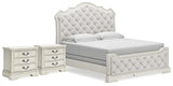 Furniture City Houma - Ashley Furniture - Arlendyne King Panel Bed and 2 Nightstands - King Panel Bed and 2 Nightstands / Antique White - B980B13