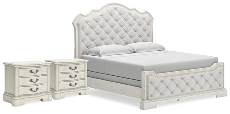 Furniture City Houma - Ashley Furniture - Arlendyne King Panel Bed and 2 Nightstands - King Panel Bed and 2 Nightstands / Antique White - B980B13