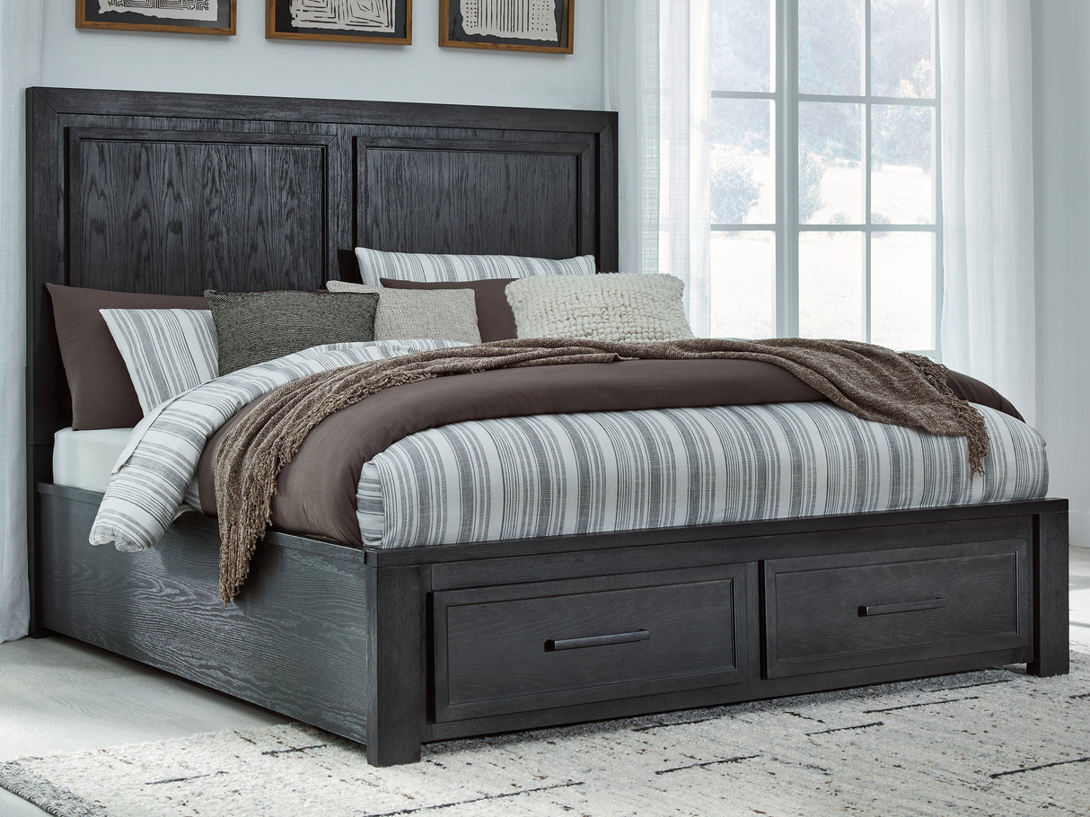 Furniture City Houma - Ashley Furniture - Foyland Bedroom - King Panel Storage Bed / Black/Brown - B989B4