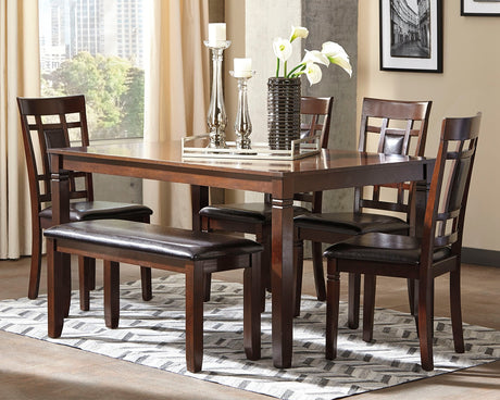 Furniture City Houma - Ashley Furniture - Bennox Dining Table and Chairs with Bench (Set of 6) - Dining Room Table Set (6/CN) / Brown - D384-325
