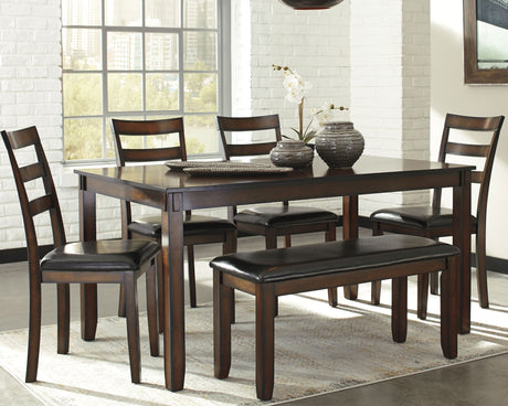 Furniture City Houma - Ashley Furniture - Coviar Dining Table and Chairs with Bench (Set of 6) - Dining Room Table Set (6/CN) / Brown - D385-325