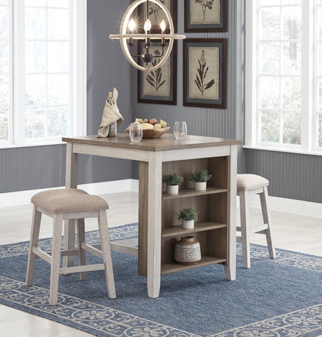 Furniture City Houma - Ashley Furniture - Skempton Counter Height Dining Table and Bar Stools (Set of 3) - RECT DRM Counter TBL Set(3/CN) / White/Light Brown - D394-113