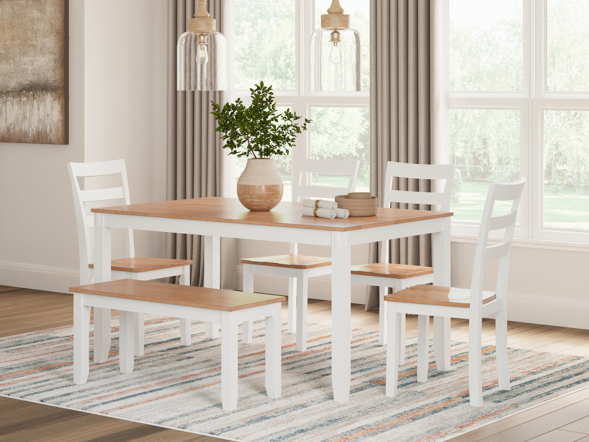 Furniture City Houma - Ashley Furniture - Gesthaven Dining Table with 4 Chairs and Bench (Set of 6) - Dining Room Table Set (6/CN) / Natural/White - D398-325