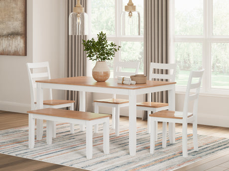 Furniture City Houma - Ashley Furniture - Gesthaven Dining Table with 4 Chairs and Bench (Set of 6) - Dining Room Table Set (6/CN) / Natural/White - D398-325