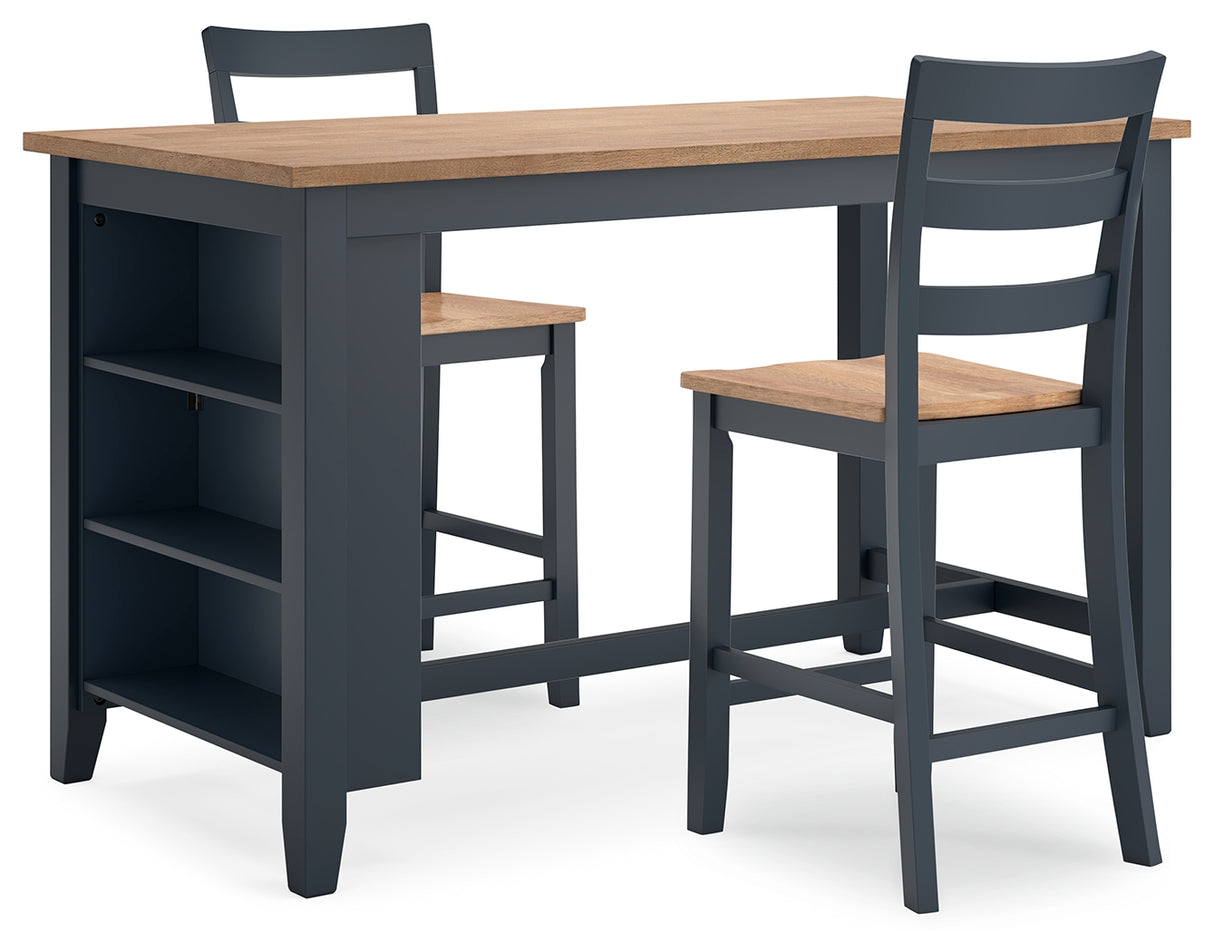Furniture City Houma - Ashley Furniture - Gesthaven Counter Height Dining Table and 2 Barstools - Counter Height Dining Table and 2 Barstools / Natural/Blue - D399D3