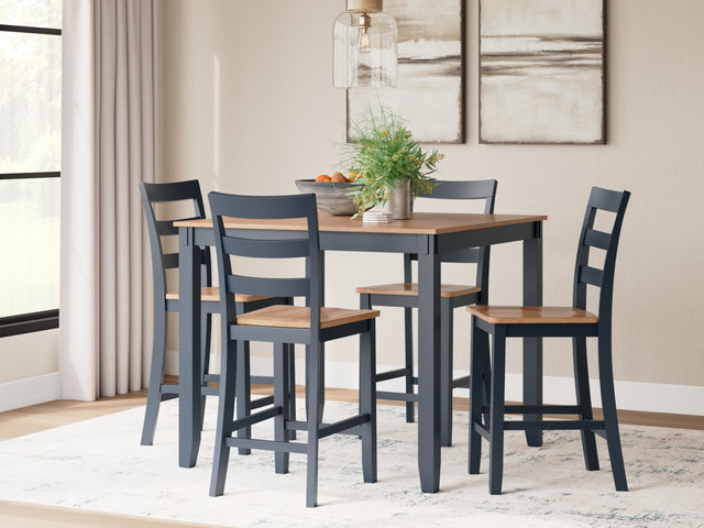 Furniture City Houma - Ashley Furniture - Gesthaven Counter Height Dining Table and 4 Barstools (Set of 5) - DRM Counter Table Set (5/CN) / Natural/Blue - D399-223