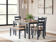 Furniture City Houma - Ashley Furniture - Gesthaven Dining Table with 4 Chairs and Bench (Set of 6) - Dining Room Table Set (6/CN) / Natural/Blue - D399-325