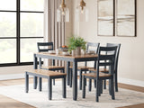 Furniture City Houma - Ashley Furniture - Gesthaven Dining Table with 4 Chairs and Bench (Set of 6) - Dining Room Table Set (6/CN) / Natural/Blue - D399-325